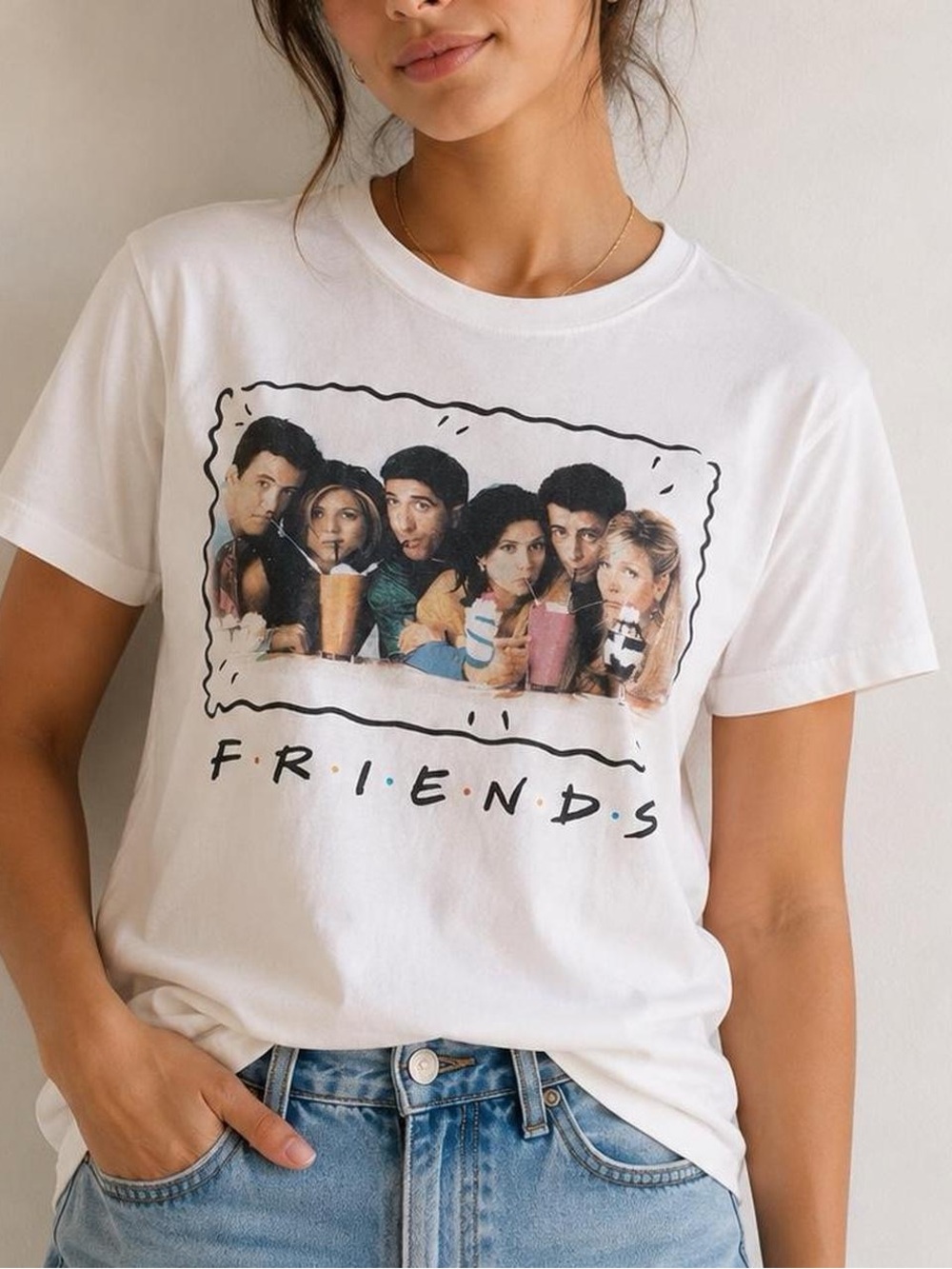 Vintage Friends The Television Series Graphic Tee - Milkshake Cast Photo White